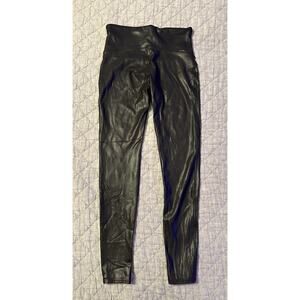 Spanx Faux Leather Leggings Large Black High Rise Shaping Slimming Shiny Edgy